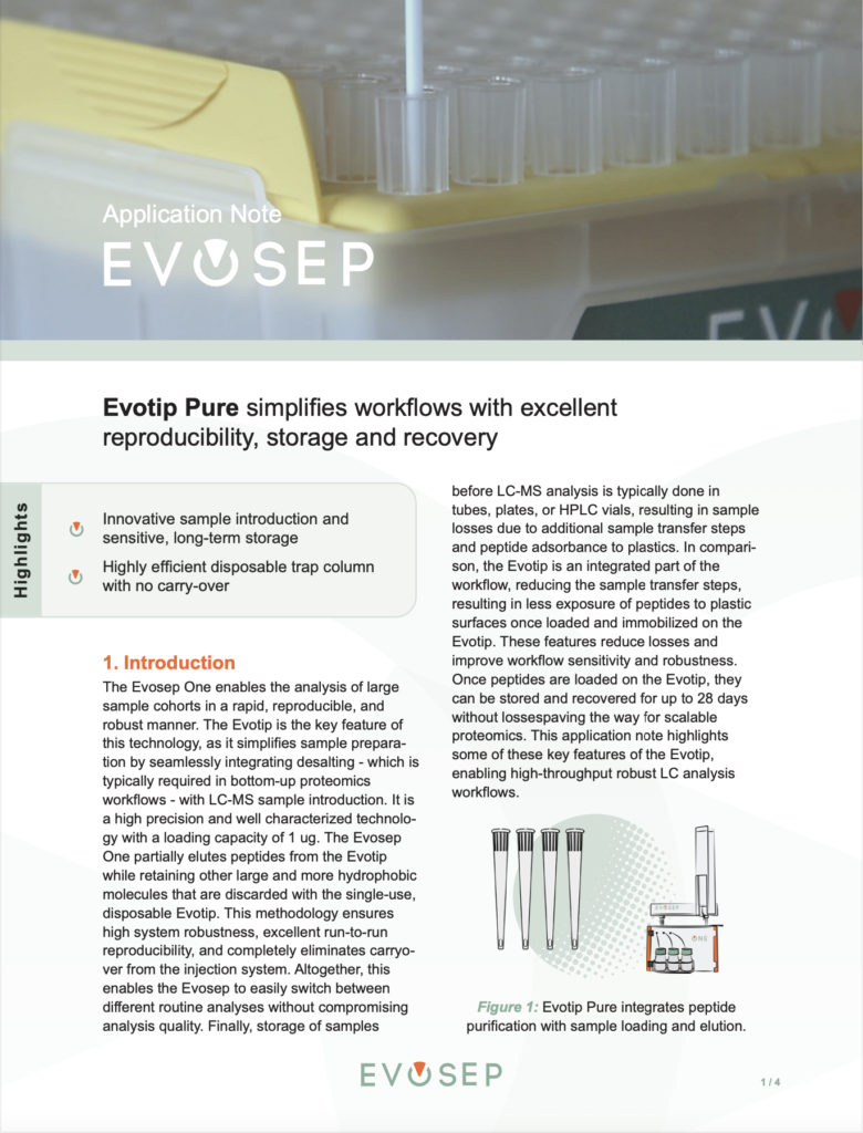 Evotip Pure simplifies workflows with excellent reproducibility, storage and recovery